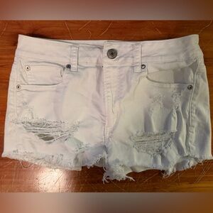American Eagle Outfitters White Distressed Jean Shorts